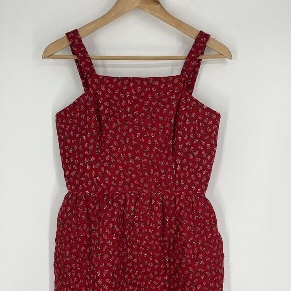 Lanz Dress Size 9/10 Womens Red Quilted Floral Vintage Cottagecore Prairie Midi - Picture 2 of 7